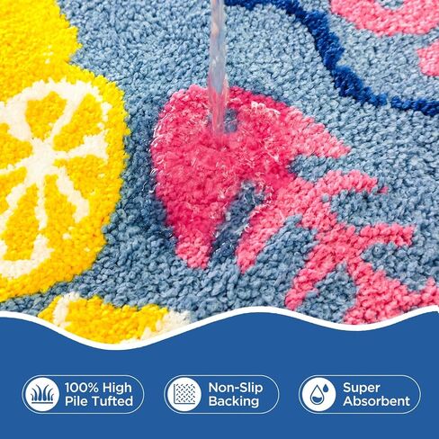 Mocsicka Sardine Bath Mat – Cute Funny Non-Slip Waterproof Blue Fish Rug, Cartoon Lemon Sardine Can Bathroom Decor, Washable (Blue, 20x32inch) in Saudi Arabia