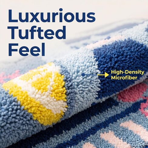 Mocsicka Sardine Bath Mat – Cute Funny Non-Slip Waterproof Blue Fish Rug, Cartoon Lemon Sardine Can Bathroom Decor, Washable (Blue, 20x32inch) in Saudi Arabia