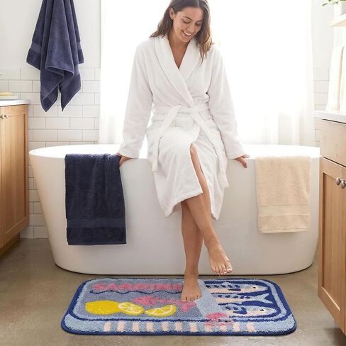 Mocsicka Sardine Bath Mat – Cute Funny Non-Slip Waterproof Blue Fish Rug, Cartoon Lemon Sardine Can Bathroom Decor, Washable (Blue, 20x32inch) in Saudi Arabia