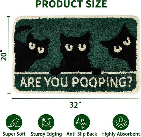 Cute Cat Bath Mat, Non Slip Funny Rug, Soft Absorbent Kitchen Carpet Machine Washable, Animal Patterns Green Rug for Shower Sink Bathtub Room Decor, 32 x 20 Inch in Saudi Arabia