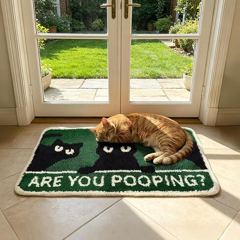 Cute Cat Bath Mat, Non Slip Funny Rug, Soft Absorbent Kitchen Carpet Machine Washable, Animal Patterns Green Rug for Shower Sink Bathtub Room Decor, 32 x 20 Inch in Saudi Arabia