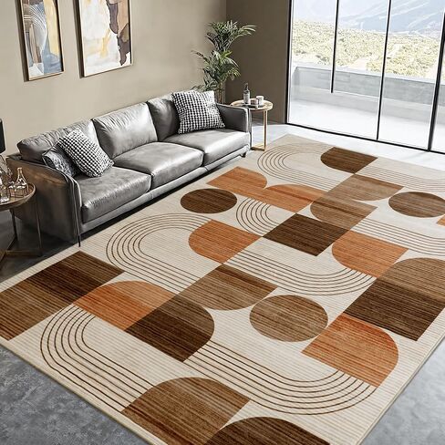 Large Machine Washable 6x9 Area Rug, Soft Modern Geometric Abstract Orange Rugs for Bedroom Living Room, Non-Shedding Faux Wool Indoor Throw Floor Carpet for Office Entryway Dining Room Decor in Saudi Arabia