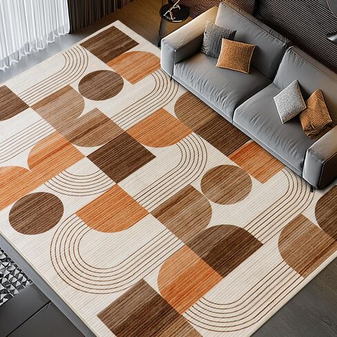 Large Machine Washable 6x9 Area Rug, Soft Modern Geometric Abstract Orange Rugs for Bedroom Living Room, Non-Shedding Faux Wool Indoor Throw Floor Carpet for Office Entryway Dining Room Decor in Saudi Arabia