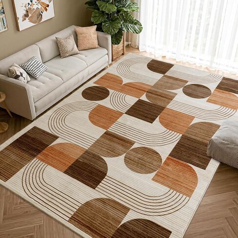 Large Machine Washable 6x9 Area Rug, Soft Modern Geometric Abstract Orange Rugs for Bedroom Living Room, Non-Shedding Faux Wool Indoor Throw Floor Carpet for Office Entryway Dining Room Decor in Saudi Arabia