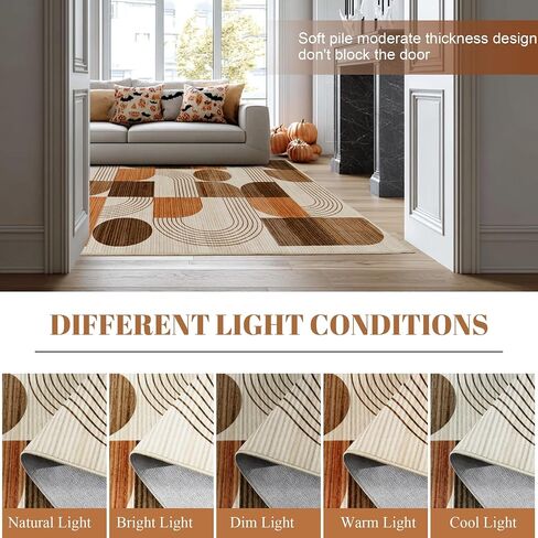 Large Machine Washable 6x9 Area Rug, Soft Modern Geometric Abstract Orange Rugs for Bedroom Living Room, Non-Shedding Faux Wool Indoor Throw Floor Carpet for Office Entryway Dining Room Decor in Saudi Arabia