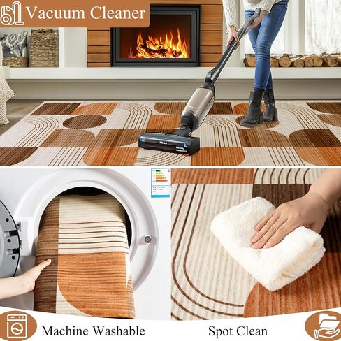 Large Machine Washable 6x9 Area Rug, Soft Modern Geometric Abstract Orange Rugs for Bedroom Living Room, Non-Shedding Faux Wool Indoor Throw Floor Carpet for Office Entryway Dining Room Decor in Saudi Arabia