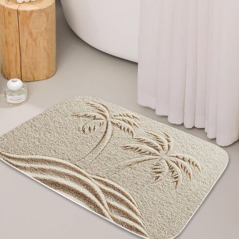 TheBlackSpot Summer Beach Palm Tree Bathroom Rugs Tropical Plant Sand Bath Mat Non Slip Bathroom Beachy Decor Mats Imitation Cashmere Door Rug with Rubber Backing Kitchen Floor Carpet 16" x 24" in Saudi Arabia