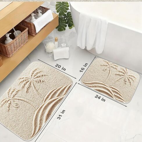 TheBlackSpot Summer Beach Palm Tree Bathroom Rugs Tropical Plant Sand Bath Mat Non Slip Bathroom Beachy Decor Mats Imitation Cashmere Door Rug with Rubber Backing Kitchen Floor Carpet 16" x 24" in Saudi Arabia