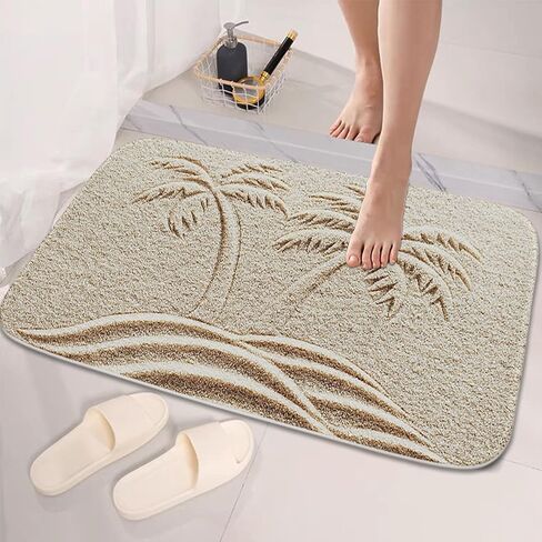 TheBlackSpot Summer Beach Palm Tree Bathroom Rugs Tropical Plant Sand Bath Mat Non Slip Bathroom Beachy Decor Mats Imitation Cashmere Door Rug with Rubber Backing Kitchen Floor Carpet 16" x 24" in Saudi Arabia