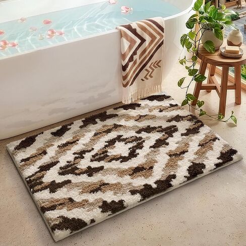LUMI Bathroom Rugs, Soft Absorbent Bath Mat for Modern Home Decor, Non-Slip Quick-Dry Bath Rug, Machine Washable Floor Mat for Shower and Tub, Entryway, 16"x24", Brown in Saudi Arabia
