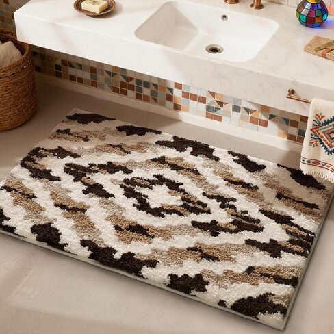 LUMI Bathroom Rugs, Soft Absorbent Bath Mat for Modern Home Decor, Non-Slip Quick-Dry Bath Rug, Machine Washable Floor Mat for Shower and Tub, Entryway, 16"x24", Brown in Saudi Arabia