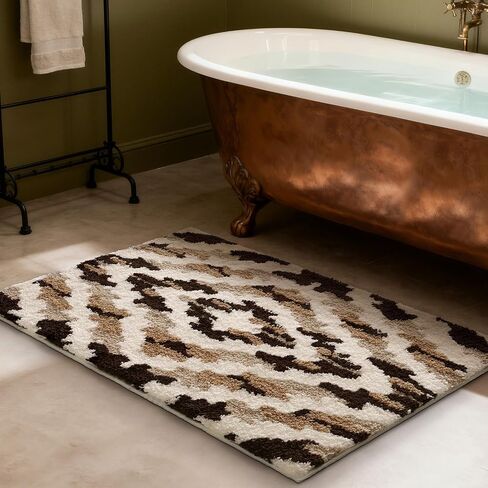 LUMI Bathroom Rugs, Soft Absorbent Bath Mat for Modern Home Decor, Non-Slip Quick-Dry Bath Rug, Machine Washable Floor Mat for Shower and Tub, Entryway, 16"x24", Brown in Saudi Arabia