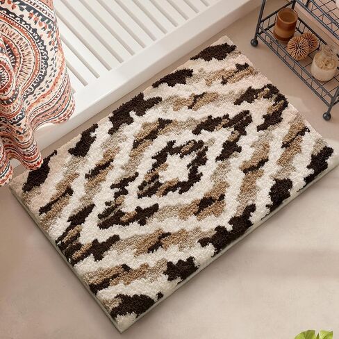 LUMI Bathroom Rugs, Soft Absorbent Bath Mat for Modern Home Decor, Non-Slip Quick-Dry Bath Rug, Machine Washable Floor Mat for Shower and Tub, Entryway, 16"x24", Brown in Saudi Arabia