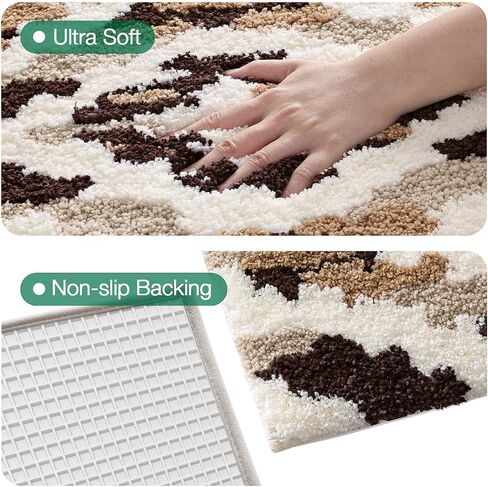 LUMI Bathroom Rugs, Soft Absorbent Bath Mat for Modern Home Decor, Non-Slip Quick-Dry Bath Rug, Machine Washable Floor Mat for Shower and Tub, Entryway, 16"x24", Brown in Saudi Arabia