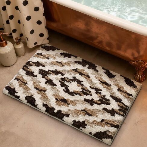 LUMI Bathroom Rugs, Soft Absorbent Bath Mat for Modern Home Decor, Non-Slip Quick-Dry Bath Rug, Machine Washable Floor Mat for Shower and Tub, Entryway, 16"x24", Brown in Saudi Arabia