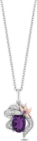 Jewelili Enchanted Disney Fine Jewelry Black Rhodium Over Sterling Silver and 10K Rose Gold with 1/10 CTTW White Diamond and Amethyst Ariel Pendant Necklace in Kuwait