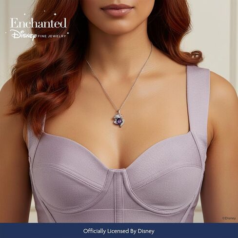 Jewelili Enchanted Disney Fine Jewelry Black Rhodium Over Sterling Silver and 10K Rose Gold with 1/10 CTTW White Diamond and Amethyst Ariel Pendant Necklace in Kuwait