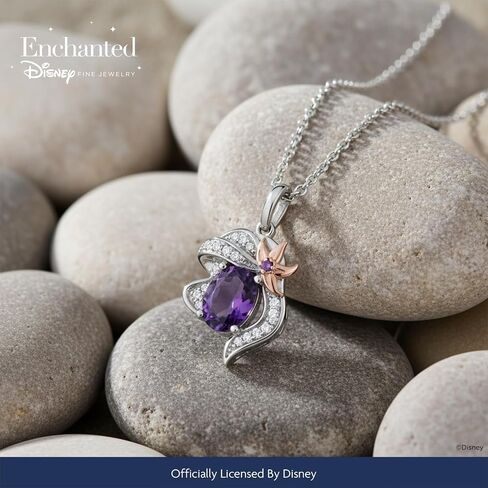 Jewelili Enchanted Disney Fine Jewelry Black Rhodium Over Sterling Silver and 10K Rose Gold with 1/10 CTTW White Diamond and Amethyst Ariel Pendant Necklace in Kuwait