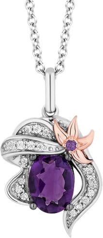 Jewelili Enchanted Disney Fine Jewelry Black Rhodium Over Sterling Silver and 10K Rose Gold with 1/10 CTTW White Diamond and Amethyst Ariel Pendant Necklace in Kuwait