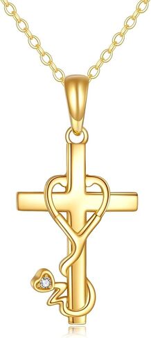 قلادة KQF Kt من الذهب الحقيقي على شكل صليب من الذهب الصلب قلادة مجوهرات هدية عيد ميلاد للنساء in Kuwait