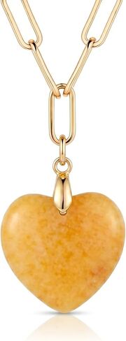 SOKAL Colorful Gemstone Heart Pendant Necklace for Women – Dainty 18K Gold Waterproof Paperclip Chain, Adjustable Layering Tarnish Resistant Choker Jade Charm Necklace, Birthday Gift for Her in Saudi Arabia