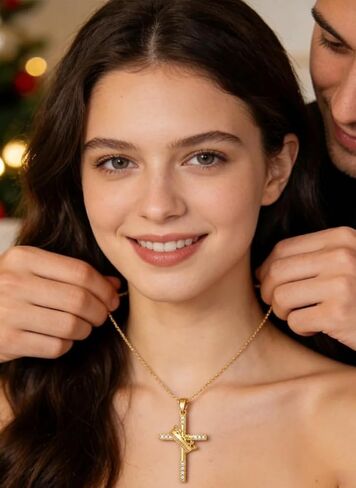18K Yellow Gold Cross Crown Necklace Religous Crown Cross Necklace Christian Jewelry Gifts for Women Mom Her in Saudi Arabia