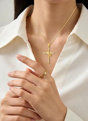 18K Yellow Gold Cross Crown Necklace Religous Crown Cross Necklace Christian Jewelry Gifts for Women Mom Her in Saudi Arabia