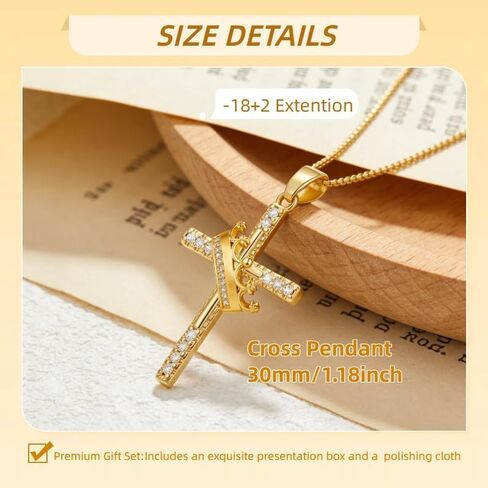 18K Yellow Gold Cross Crown Necklace Religous Crown Cross Necklace Christian Jewelry Gifts for Women Mom Her in Saudi Arabia