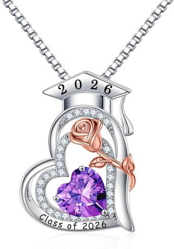 Turandoss Graduation Gifts for Her 2026, S925 Sterling Silver Heart Birthstone Graduation Cap Necklaces Class of 2026 High School College Graduation Gifts for Her in Kuwait