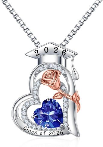 Turandoss Graduation Gifts for Her 2026, S925 Sterling Silver Heart Birthstone Graduation Cap Necklaces Class of 2026 High School College Graduation Gifts for Her in Kuwait
