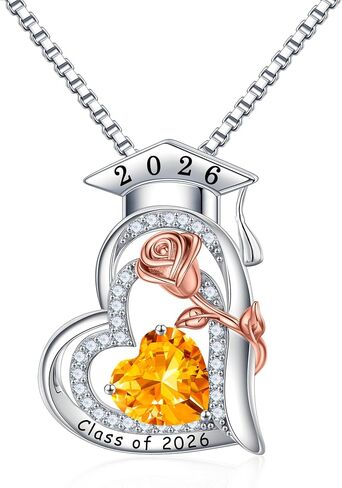 Turandoss Graduation Gifts for Her 2026, S925 Sterling Silver Heart Birthstone Graduation Cap Necklaces Class of 2026 High School College Graduation Gifts for Her in Kuwait