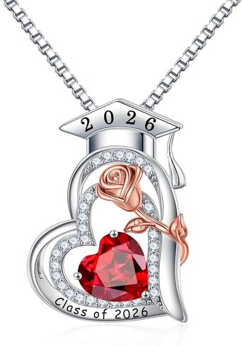 Turandoss Graduation Gifts for Her 2026, S925 Sterling Silver Heart Birthstone Graduation Cap Necklaces Class of 2026 High School College Graduation Gifts for Her in Kuwait