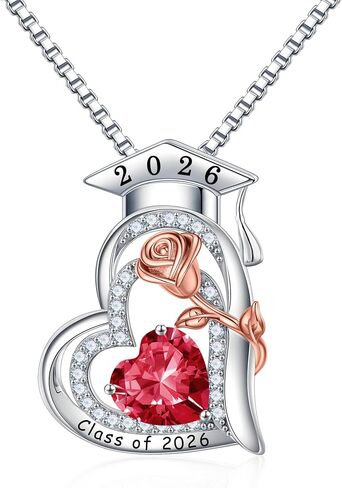 Turandoss Graduation Gifts for Her 2026, S925 Sterling Silver Heart Birthstone Graduation Cap Necklaces Class of 2026 High School College Graduation Gifts for Her in Kuwait