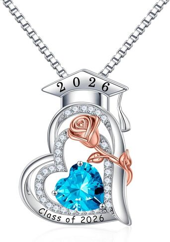 Turandoss Graduation Gifts for Her 2026, S925 Sterling Silver Heart Birthstone Graduation Cap Necklaces Class of 2026 High School College Graduation Gifts for Her in Kuwait