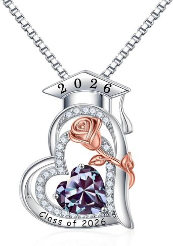 Turandoss Graduation Gifts for Her 2026, S925 Sterling Silver Heart Birthstone Graduation Cap Necklaces Class of 2026 High School College Graduation Gifts for Her in Kuwait