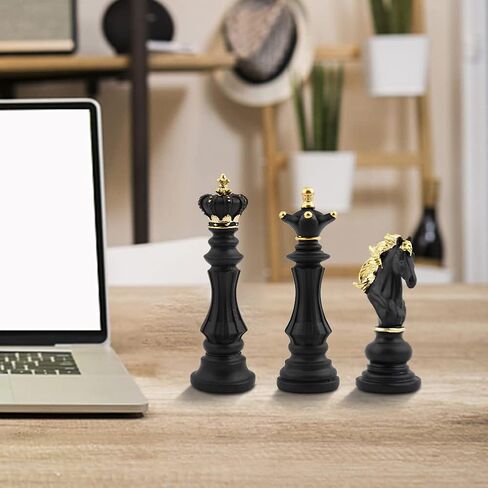 EMVANV 3pcs Small Chess Statue Decor Set, Resin Figurine Chess Piece King + Queen + Knight Set for Office, Home, Study (Black) in Saudi Arabia