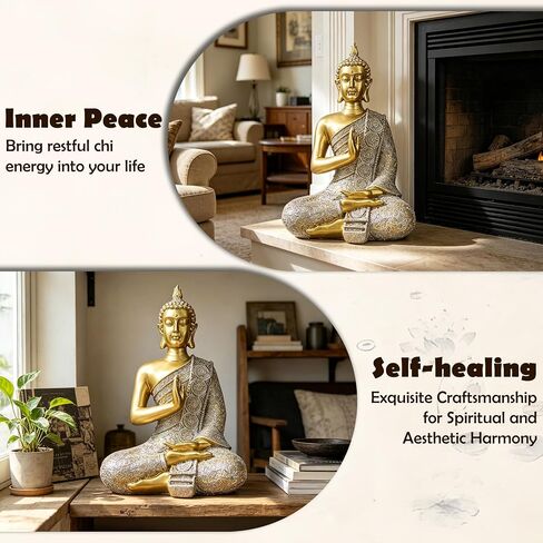 Gold Buddha Statue Small Gold Decor Meditation Gifts Indoor Statue for Zen Art, Buddha Statues Yoga Meditation Room Home Decor Indoor, Buddhist Art Zen Sculptures Gifts for Mom in Kuwait