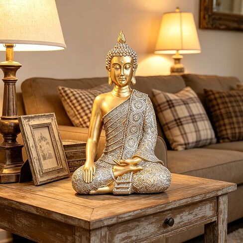 Gold Buddha Statue Small Gold Decor Meditation Gifts Indoor Statue for Zen Art, Buddha Statues Yoga Meditation Room Home Decor Indoor, Buddhist Art Zen Sculptures Gifts for Mom in Kuwait