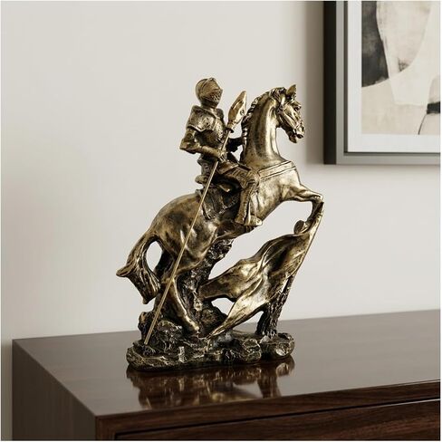 Knight Statue -11.4" Gold Knight Figurine, Medieval Templar with Spear on Charging Horse, Mens Home, Office, Living Room Decor Sculpture in Saudi Arabia