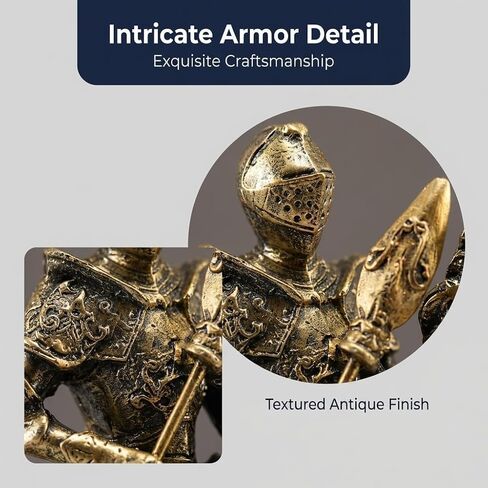 Knight Statue -11.4" Gold Knight Figurine, Medieval Templar with Spear on Charging Horse, Mens Home, Office, Living Room Decor Sculpture in Saudi Arabia