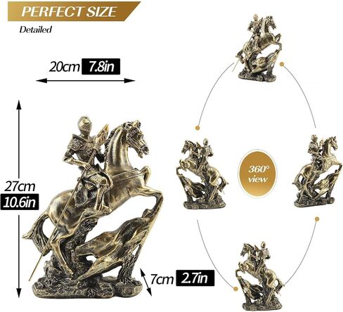 Knight Statue -11.4" Gold Knight Figurine, Medieval Templar with Spear on Charging Horse, Mens Home, Office, Living Room Decor Sculpture in Saudi Arabia