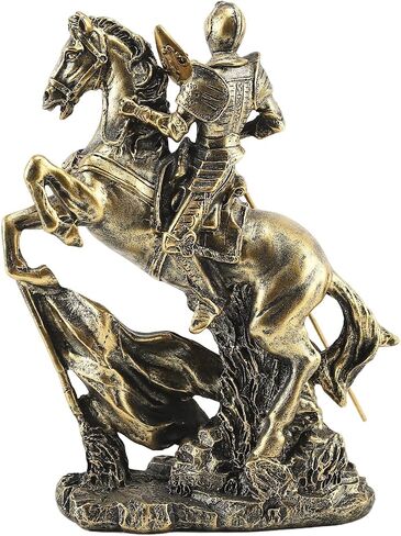 Knight Statue -11.4" Gold Knight Figurine, Medieval Templar with Spear on Charging Horse, Mens Home, Office, Living Room Decor Sculpture in Saudi Arabia