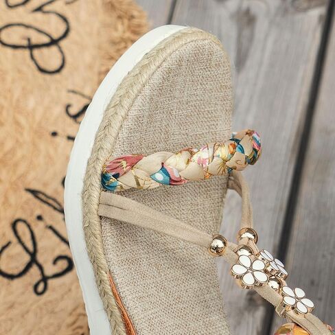 Womens Low Wedge Heels Sandals Shoes,Orthopedic Wedge Wide Width Comfortable Walking Non Slip Casual Beach Platform Ankle Sandals Summer Fashion Bohemian Open Toe Jeweled Beaded Slip On Sandal in Kuwait