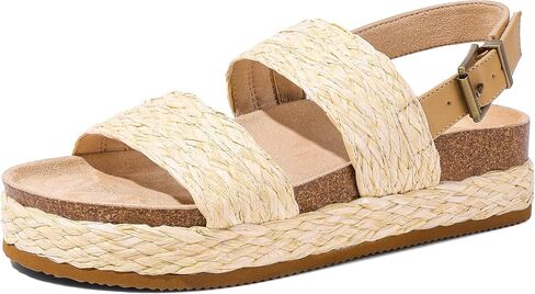 Marc Ford Platform Sandals Women Fashion Raffia Sandals Summer Beach Wedges Heels for Women with Adjustable Buckle in Saudi Arabia