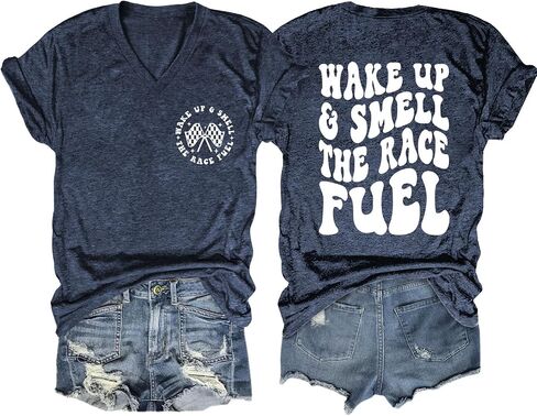 Wake Up and Smell The Race Fuel Shirt Racing T Shirts for Women Funny Graphic Tees Casual Short Sleeve Tops in Saudi Arabia
