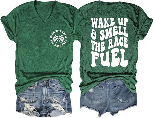 Wake Up and Smell The Race Fuel Shirt Racing T Shirts for Women Funny Graphic Tees Casual Short Sleeve Tops in Saudi Arabia