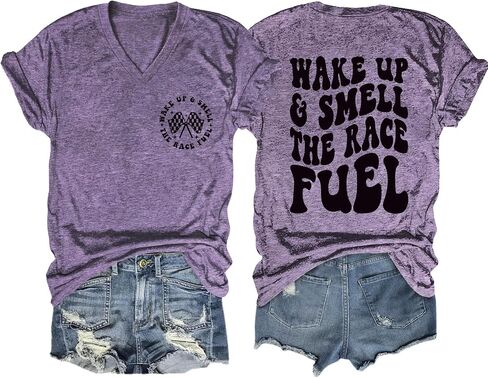 Wake Up and Smell The Race Fuel Shirt Racing T Shirts for Women Funny Graphic Tees Casual Short Sleeve Tops in Saudi Arabia