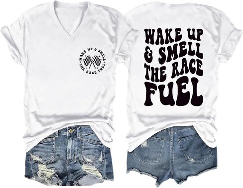 Wake Up and Smell The Race Fuel Shirt Racing T Shirts for Women Funny Graphic Tees Casual Short Sleeve Tops in Saudi Arabia