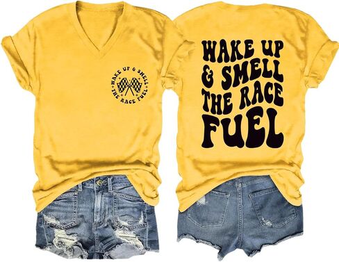 Wake Up and Smell The Race Fuel Shirt Racing T Shirts for Women Funny Graphic Tees Casual Short Sleeve Tops in Saudi Arabia