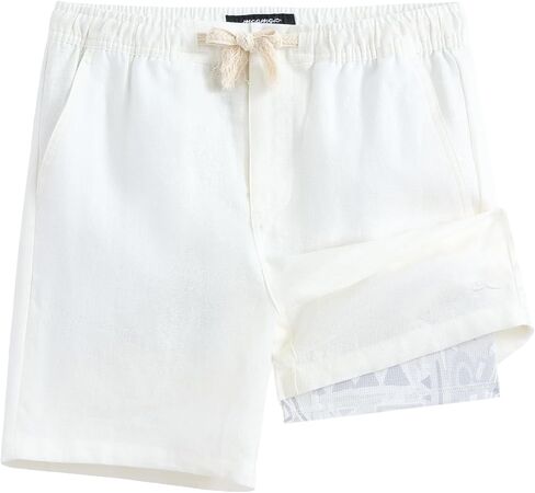 maamgic 100% Linen Boys Casual Shorts with Compression Liner School Uniform Shorts for Summer Vacation, Daily Wear 8-16 in Kuwait